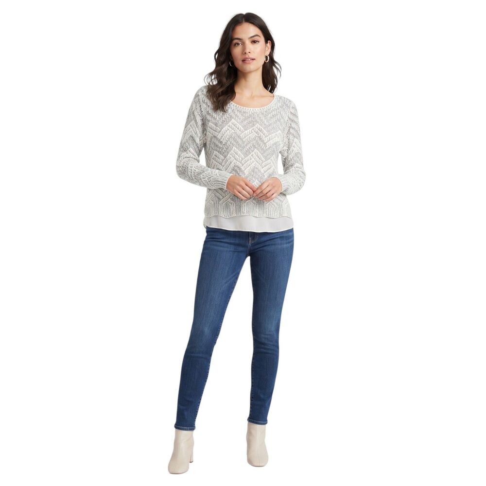 Lucky Brand Large Metallic Knit Sweater Cream